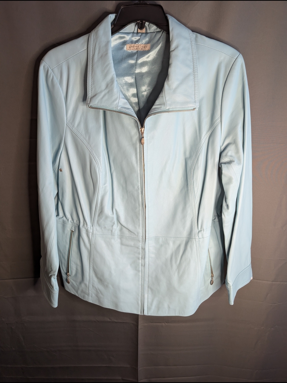 Geneology Baby Blue Soft Leather Moto Jacket, Zip Pockets - Size 1X